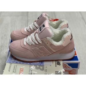 Женские зимние кроссовки на меху New Balance 574 розовые