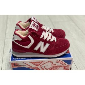 зимние кроссовки New Balance 574 на меху бордовые