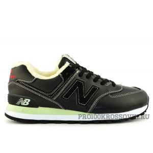 Кожаные кроссовки на меху New Balance 574 Black