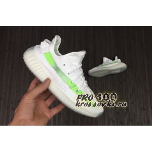 кроссовки Adidas Yeezy Boost 350 V2 белые с зеленым