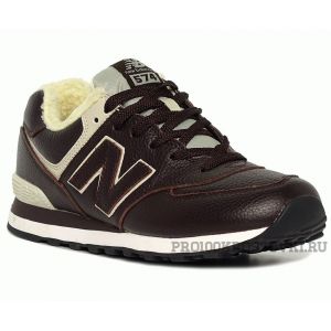 Кожаные зимние кроссовки New Balance 574 коричневые