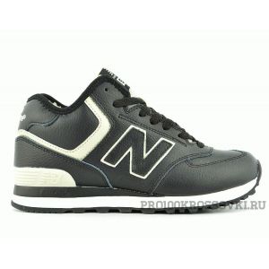 Зимние кожаные кроссовки на меху New Balance 574 черные