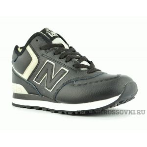 Зимние кожаные кроссовки на меху New Balance 574 черные