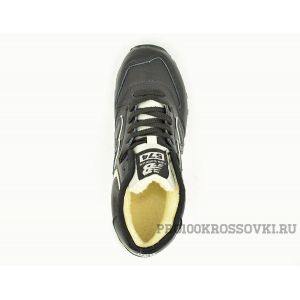 Зимние кожаные кроссовки на меху New Balance 574 черные