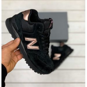 Зимние кроссовки на меху New Balance 574 black gold